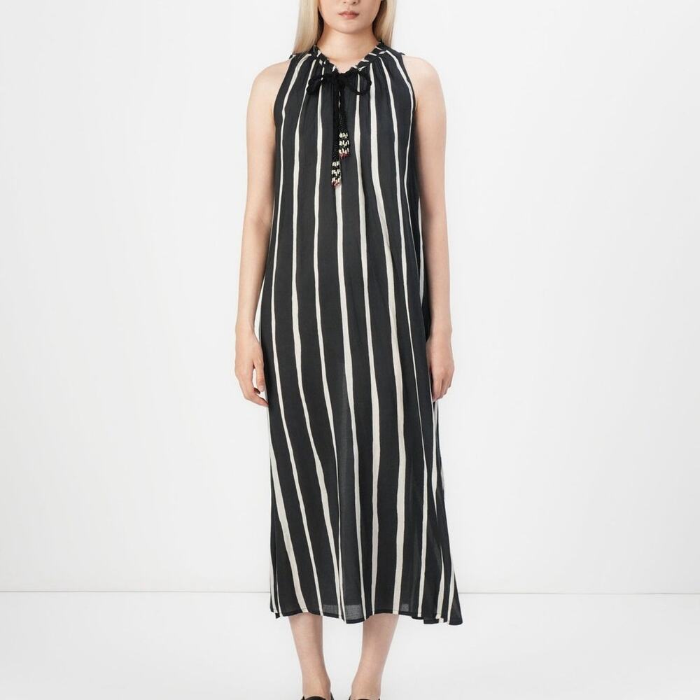 Parfois Black White Striped Maxi Dress Boho Resort Coastal M/L